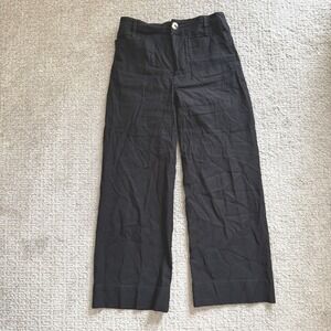 Maeve Colette Black Wide Leg Crop Linen Blend Pants 27 Minimal Coastal Career